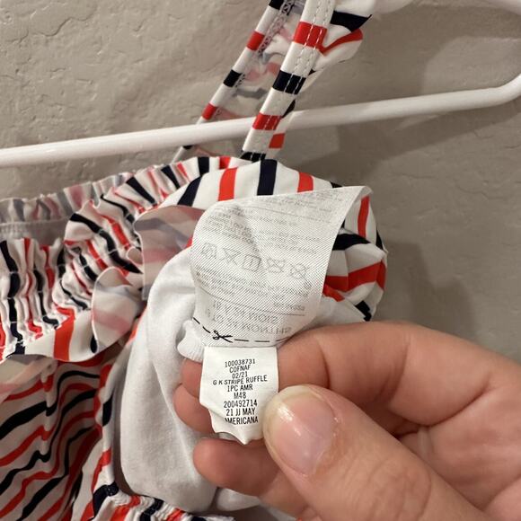 Janie and Jack Red, White, & Blue Stripe Ruffle One Piece Swimsuit - Picture 6 of 8